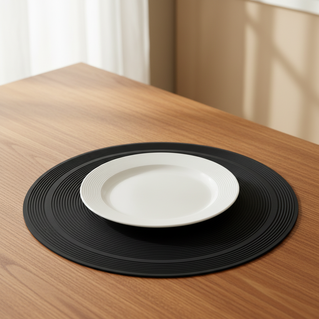 Tapis noir avec assiette