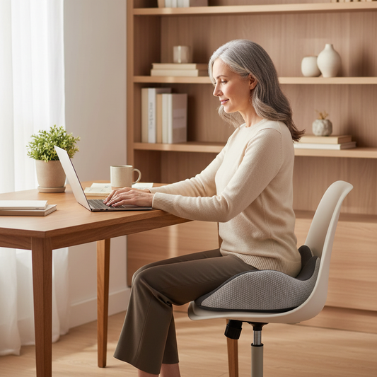 Personne au bureau avec coussin